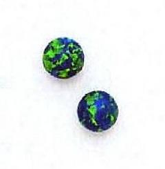 14k Yellow 6 Mm Round Mystic Green Opal Earrings