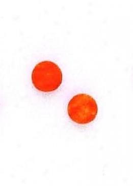 14k Yellow 6 Mm Round Orange Coral Earrings