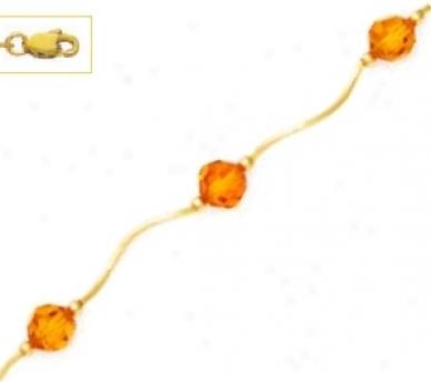 14k Yellow 6 Mm Round Orange Crystal Necklace
