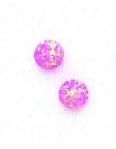 14k Yellow 6 Mm Round Pink Opal Friction-back Stud Earrings