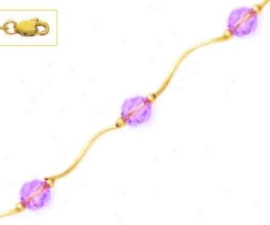 14k Yellow 6 Mm Round Purple Crystal Necklace