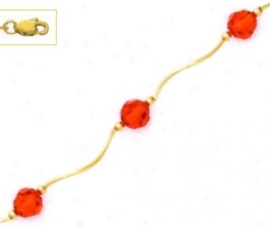 14k Yellow 6 Mm Round Red Crystal Necklace