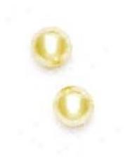 14k Yellow 6 Mm Rounc White Crystal Pearl Earrings