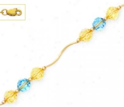 14k Yellow 6 Mm Round Yellow And Blue Crystal Necklace