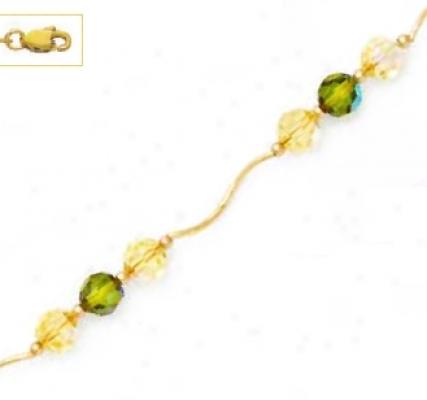 14k Yellow 6 Mm Round Yellow And Green Crystal Necklace