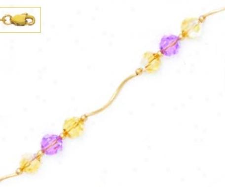 14k Yellow 6 Mm Round Yellow And Purple Crystal Necklace
