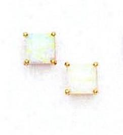 14k Yellow 6 Mm Square Opal Friction-back Stud Earrings