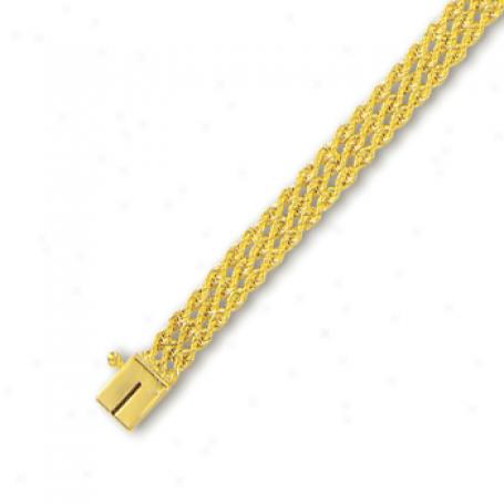14k Yeliow 6 Mm Triple Row Solid Rope Bracelet - 7 Inch