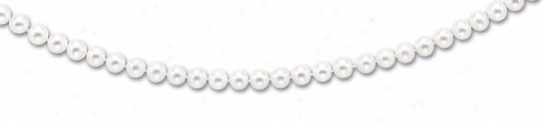 14k Yellow 6.5-7 Mm Fresh Water White Pearl Bracelet - 7 Inc