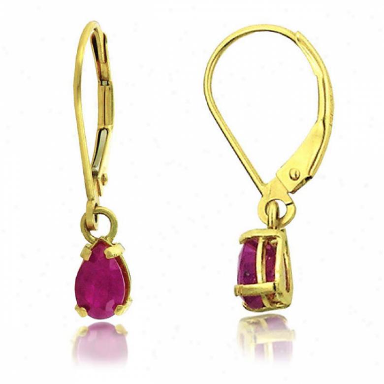 14k Yellow 6x4 Mm Leverback Pear Shape Ruby Earrings