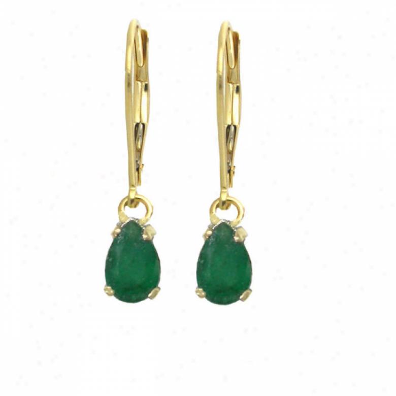 14k Yellow 6x4 Mm Leverback Pear Shape Emerald Earrings