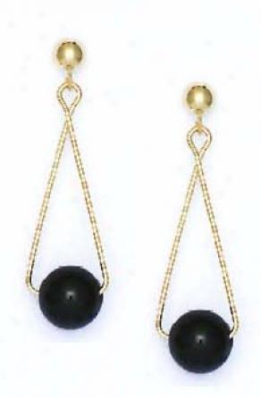 14k Yellow 7 Mm Round Black Crystal Pearl Earrings
