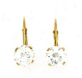 14k Yellow 7 Mm Round Cz Lever-back Earrings