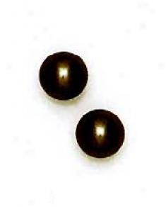 14k Yellow 7 Mm Round Dark-grey Crystal Pearl Earrings