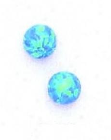 14k Yellow 7 Mm Round Light Blue Opal Earrings