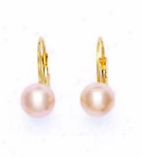 14k Yeilow 7 Mm Round Light-cream Crystal Pearl Earrings