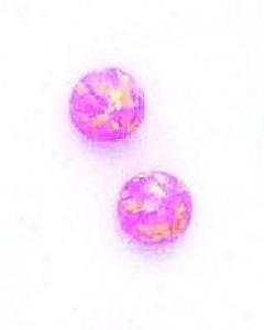 14k Yellow 7 Mm Round Pink Opal Friction-back Stud Earrings