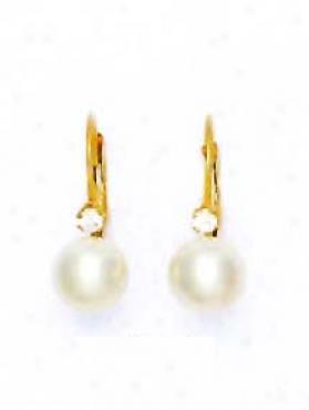 14k Yellow 7 Mm Sur~ White Crystal Jewel Earrings