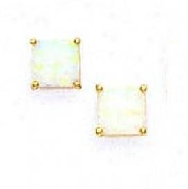 14k Golden 7 Mm Square Opal Friction-back Stud Earrings