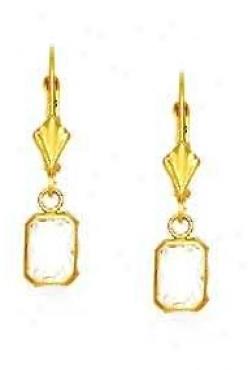 14k Yellow 7x5 Mm Emerald-cut Clear Cz Drop Earrings