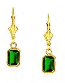 14k Yellow 7x5 Mm Emerald-cut Emerald-gren Cz Drop Earrings