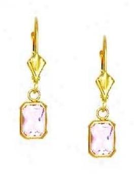 14k Yellow 7x5 Mm Emerald-cut Rose-pink Cz Drop Earrings