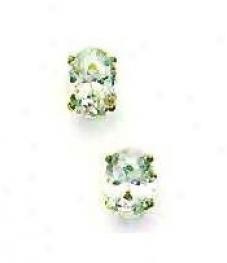 14k Yellow 7x5 Mm Oval Cz Fricgion-back Stud Earrings