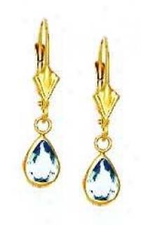 14k Yellow 7x5 Mm Pear Topaz-blue Cz Drop Earrings