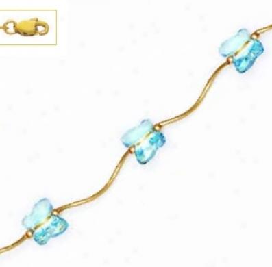 14k Yellow 8 Mm Butterfly Blue Ctystal Necklace