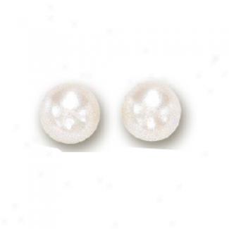 14k Yellow 8 Mm Cultured White Pearl Earrings