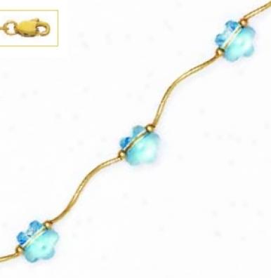 14k Yellow 8 Mm Flower Blue Crystal Necklace