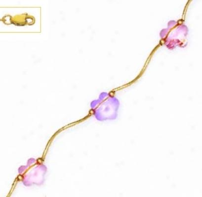 14k Yellow 8 Mm Flower Purple And Pink Crystal Necklace