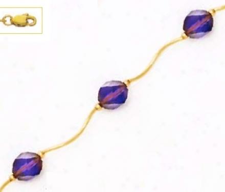 14k Yellow 8 Mm Helix Blue Crystal Necklace