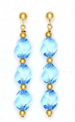 14k Yellow 8 Mm Helix Blue Crystal Drop Earrings