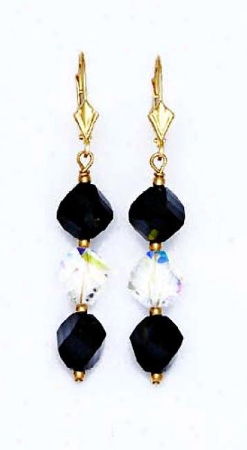 14k Yellow 8 Mm Helix Clear And Jet-black Crystal Earrings