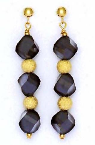 14k Yellow 8 Mm Coil Jet-black Crystal Drop Earrings
