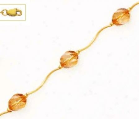 14k Yellow 8 Mm Helix Light-brown Crystal Necklace