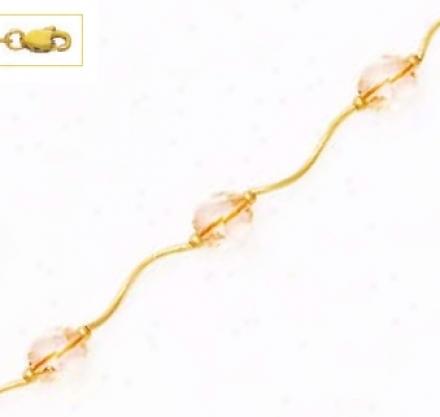 14k Yellow 8 Mm Helix Light-pink Crystal Necklace
