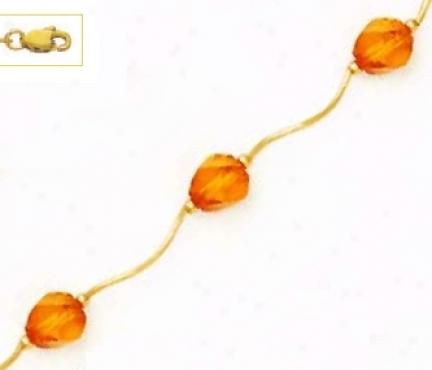 14k Yellow 8 Mm Coil Orange Crystal Necklace