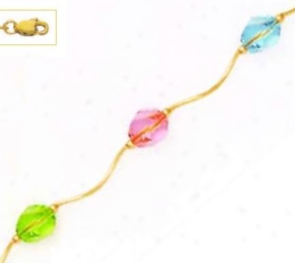 41k Yellow 8 Mm Helix Pink Blue And Green Crystal Necklace