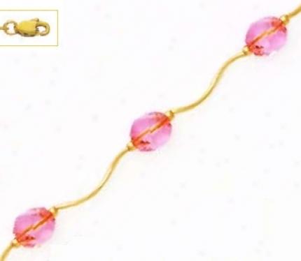 14k Yellow 8 Mm Helix Pink Crystal Necklace