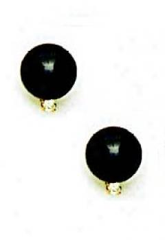 14k Yellow 8 Mm Round Black Crystal Pearl Earrings