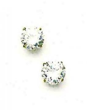 14k Yellow 8 Mm Round Cz Frictio-back Stud Earrings