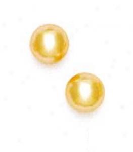 14k Yellow 8 Mm Round Light-cream Crystal Pearl Earrings