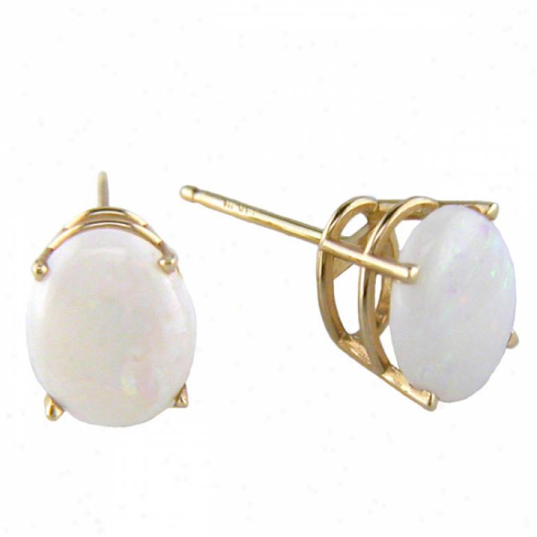 14k Yellow 8x6 Mm Oval Opal Stud Earrings