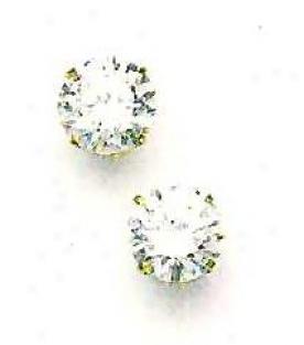 14k Yellow 9 Mm Round Cz Friction-back Stud Earrings