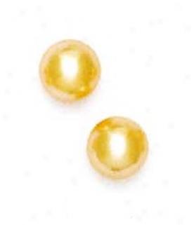 14k Yellow 9 Mm Round Light-cream Crystal Pearl Earrings