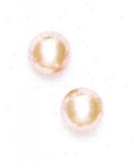 14k Yellow 9M m Round Light-rose Crystal Pearl Earrings