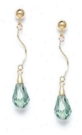 14k Yellow 9x6 Mm Briolette Indian-sapphire Crystal Earrings