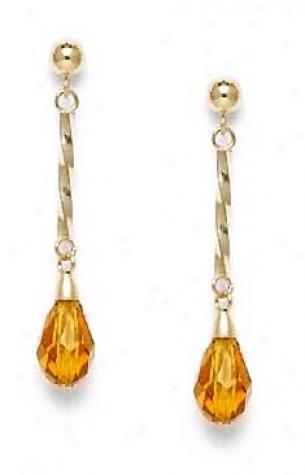14k Yellow 9x6 Mm Briolette Light-citrine Crystal Earrings